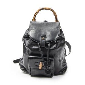Gucci Mini Bamboo Backpack Black Calfskin Leather